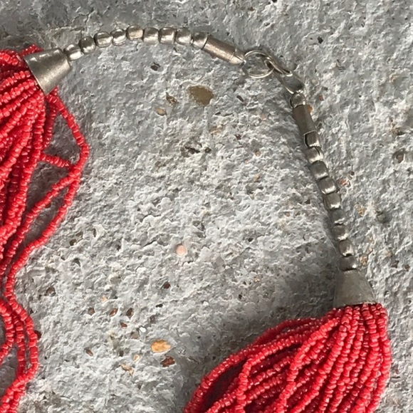 VINTAGE 1970s RARE American Indian Multi Strand Red Seed Bead Coral Necklace - Picture 7 of 16